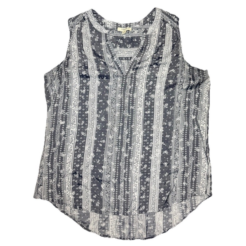 Como Blu 1X‎ Print Sleeveless Tank Top Blouse V Neck Bandanna Print Paisley Boho